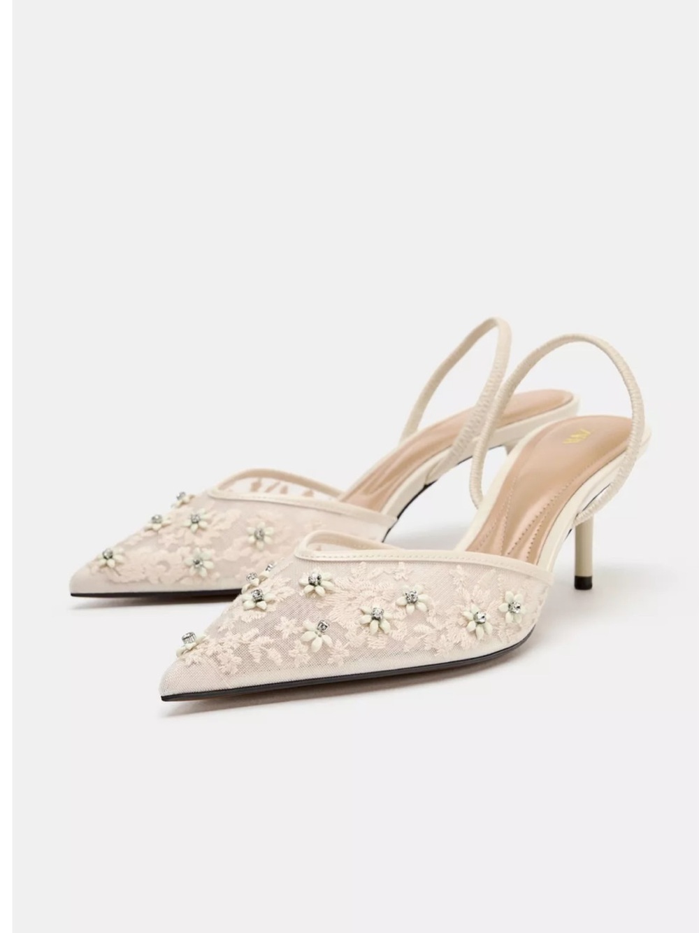 Zara Mesh Embellished slingback heels